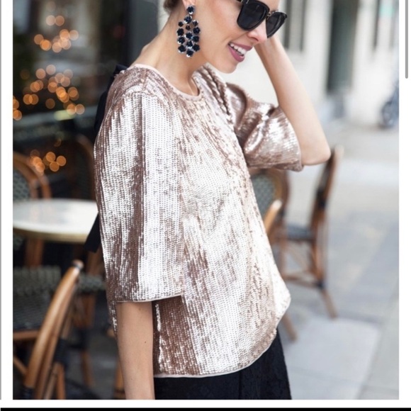 J. Crew Tops - J. Crew Women’s Champagne Metallic Sequin Contrast Back Bow Ties Top 0 NWT